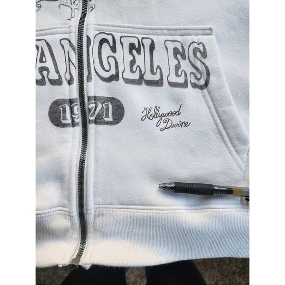Hollister Hoodie Sweatshirt Mens Large White Heaven Sent Los Angeles Full Zip - Picture 15 of 16
